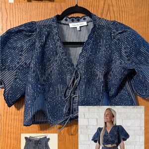 Blue Embroidered Women's Top and Skirt